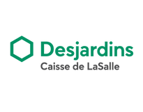 Logo of Desjardins Caisse de LaSalle, featuring a green hexagon graphic and green text.