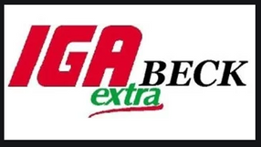 Logo of "IGA Beck Extra" with "IGA" in bold red letters, "Beck" in black, and "extra" in green with a red underline. The background is white.