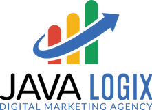 Logo of Logix Digital Marketing Agency featuring a bar graph with red, yellow, and green bars, and a blue upward arrow curving over the bars. Kilomaîtres LaSalle is inscribed below in blue text.